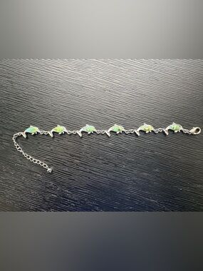 Vintage Silver Dolphin Bracelet with Green Opal Inlay